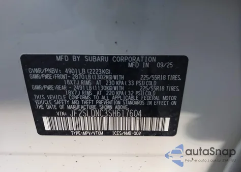 2025 Subaru Forester Limited из США, поврежденный, VIN JF2SLDNC3SH617604